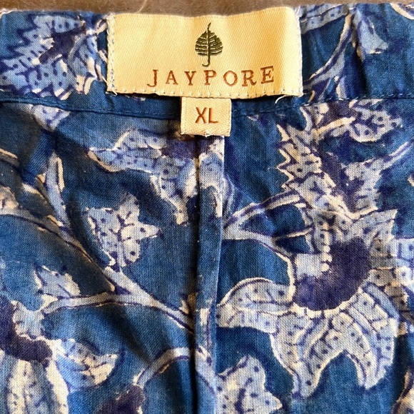 Jaypore Indigo Block Printed Pants with Drawstring Size XL - Picture 4 of 6